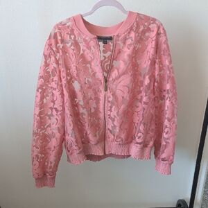 Lane Bryant Pink Lace Bomber Jacket